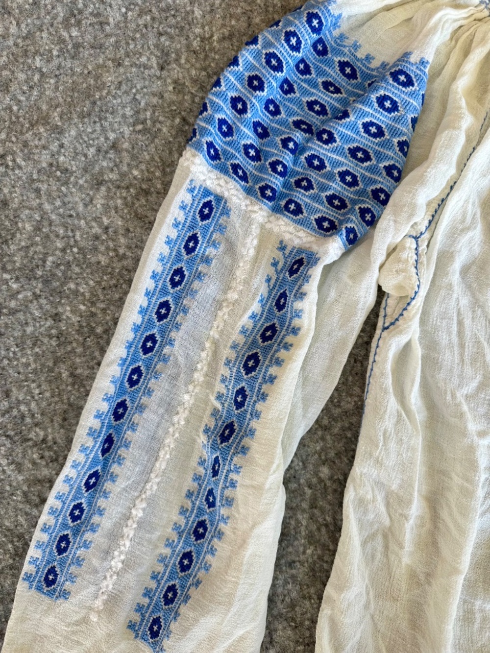 Handstitched Blue White Blouse - Picture 3 of 5
